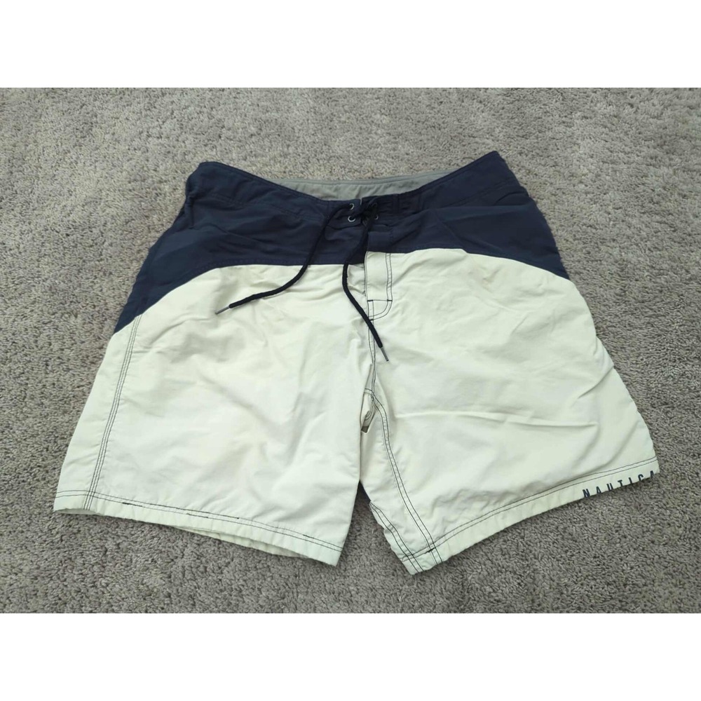 Nautica‎ Competition Board Shorts 38W White Two-Tone Pockets Mesh Lined Swimwear